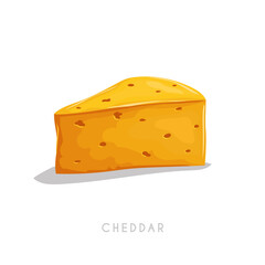 Cheddar cheese piece. Cartoon flat style cheese segment. Fresh diary product. Vector illustration single icon isolated on white background.