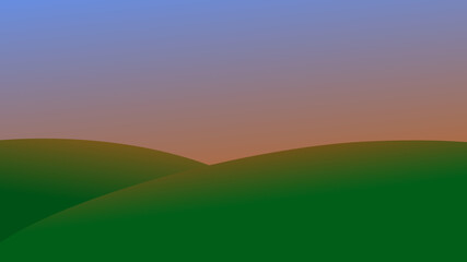green field and sunset