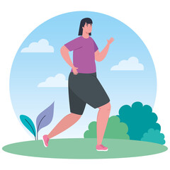 woman running outdoor, female athlete in the park, on white background vector illustration design