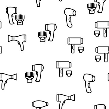 Blow Dryer Device Vector Seamless Pattern Thin Line Illustration
