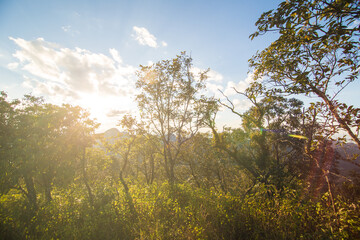 Obraz premium Majestic sunset in the mountains landscape colorful sky with cloud