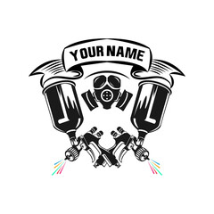 Monochrome illustration of metal spray gun. Isolated on white background