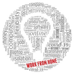 Work from home word cloud shaped like a light bulb isolated on a white background