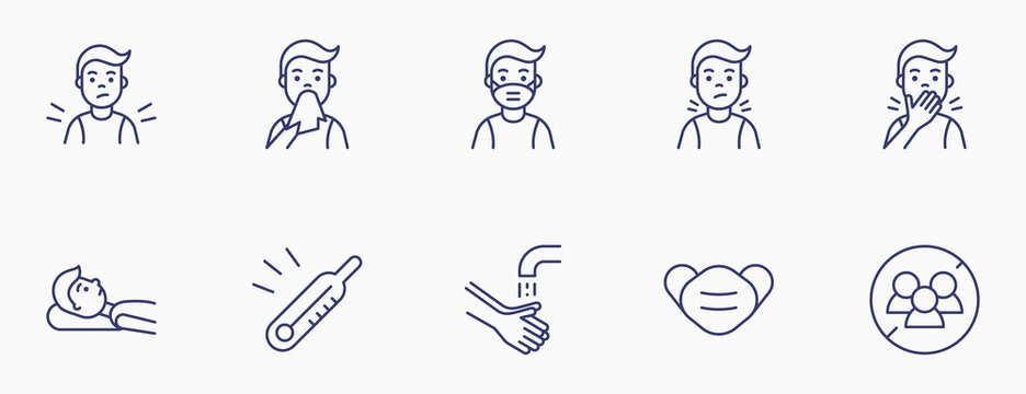 outline icon set virus coronavirus covid prevention symptoms