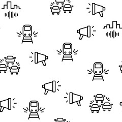 City Noise And Sounds Vector Seamless Pattern Thin Line Illustration