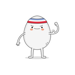 Cute Egg Cartoon Character Illustration showing muscle