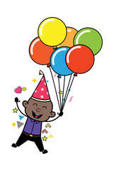 Cartoon Bald Black Man holding Balloons