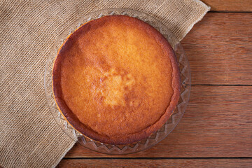 Cassava cake on wooden background. Top view.