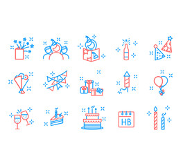 Fototapeta na wymiar Party Icons and Celebration Icons. Happy birthday. Universal birthday icons to use for web and mobile UI, set of basic birthday elements