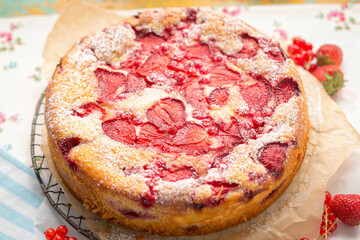 Strawberry and red currant vanilla cheesecake