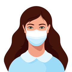 Pretty European woman with medical face mask avatar. Beautiful girl under protection during coronavirus pandemic.