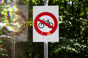 traffic sign bicycle prohibited in the forest