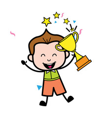 Cartoon Schoolboy holding Trophy