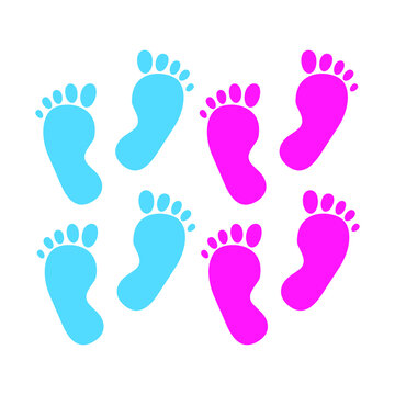 Baby footprints blue and pink on a white background, sign for design, vector illustration