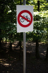 traffic sign bicycle prohibited in the forest