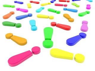 Colored exclamation marks on white