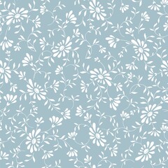 Fototapeta na wymiar seamless blue abstract floral background, monockhrome
