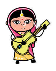 Cartoon Indian Woman Playing Guitar