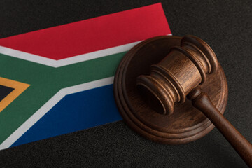 Judge gavel and flag South Africa. Law and justice. Constitutional law.