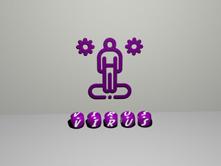 3D graphical image of VIRUS vertically along with text built by metallic cubic letters from the top perspective, excellent for the concept presentation and slideshows. illustration and background