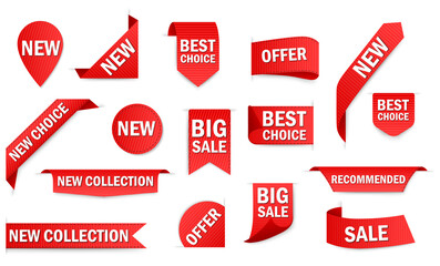 New tag ribbon and banner price tag, new offer vector bundle set. Best choice 3d ribbon banners