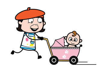 Cartoon Artist with baby stroller