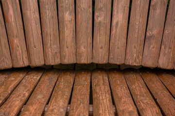 Planks, wood surface or background. Installation with focus on the shelf in the foreground and product placement. Mock up