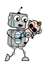 Fototapeta premium Cartoon Robot holding crying baby