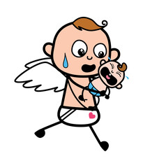Cartoon Angel holding crying baby