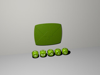 3D graphical image of email vertically along with text built by metallic cubic letters from the top perspective, excellent for the concept presentation and slideshows. illustration and business