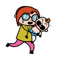 Cartoon Teacher holding crying baby