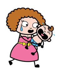Cartoon Young Lady holding crying baby