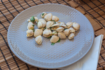 clams served on a plate, healthy food