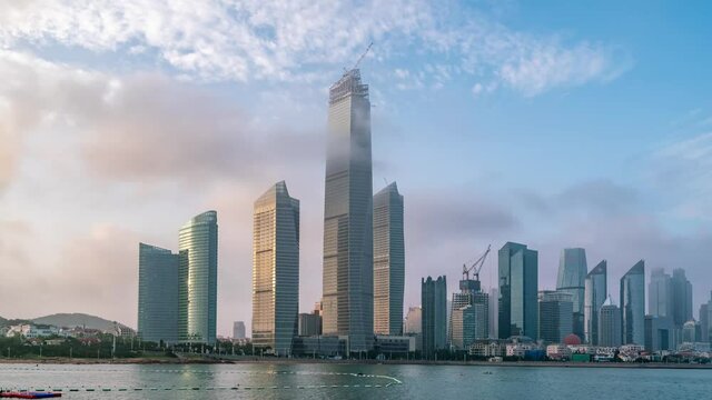 China Qingdao coastline and urban architecture landscape skyline
