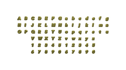 Full set of English alphabets in 3D illustrations which matching perspectives and lighting on each side placed on a white background for word combinations