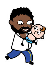 Cartoon African American Man Holding a Baby