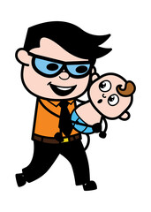 Obraz na płótnie Canvas Cartoon Businessman Holding a Baby
