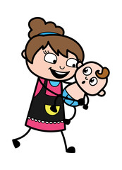 Cartoon Beautician Holding a Baby