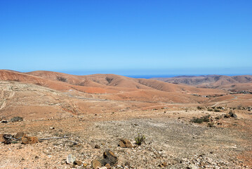 Fototapeta na wymiar Mountainous landscape from the center of the Canary Island Spanish Fuerteventura