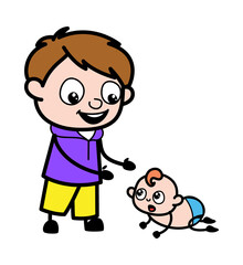 Cartoon Boy with Crowling Baby