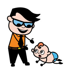 Cartoon Businessman with Crowling Baby