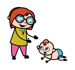 Cartoon Teacher with Crowling Baby