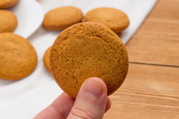 Homemade oatmeal cookie on the wooden background