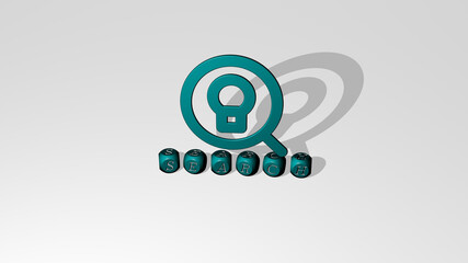 3D illustration of SEARCH graphics and text made by metallic dice letters for the related meanings of the concept and presentations. icon and business