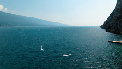 Kitesurfer on the lake droneshot