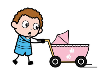 Cartoon Kid with Baby Cart
