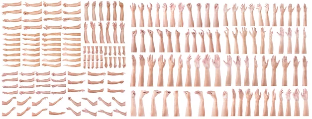 Fotobehang GROUP of Male asian hand gestures isolated over the white background. © aekkorn