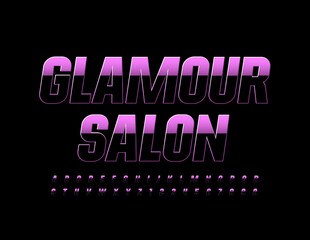 Vector elegant emblem Glamour Salon. Pink and Black Gradient Font.  Beautiful Alphabet Letters and Numbers