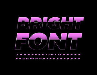 Vector Bright Font. Purple and Black gradient Font. Dark Metallic Letters and Numbers