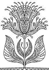 Fantastic flower coloring book for children and adults. Stylish ornaments. Dood and Zen, meditation, relaxation.